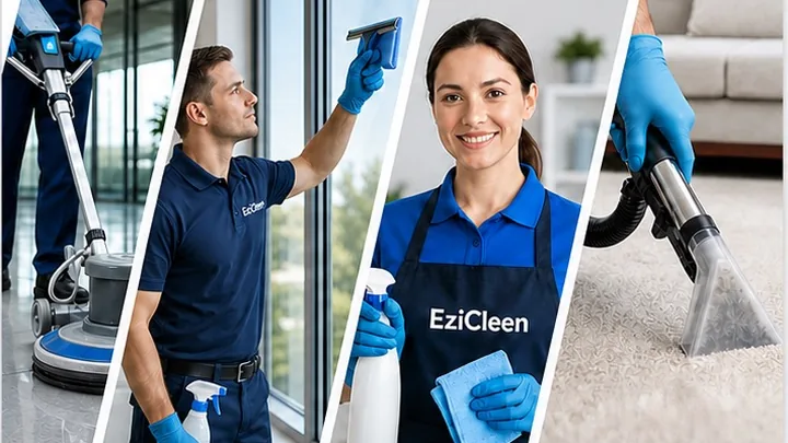 EziCleen cleaning team cleaning floors, windows and carpets